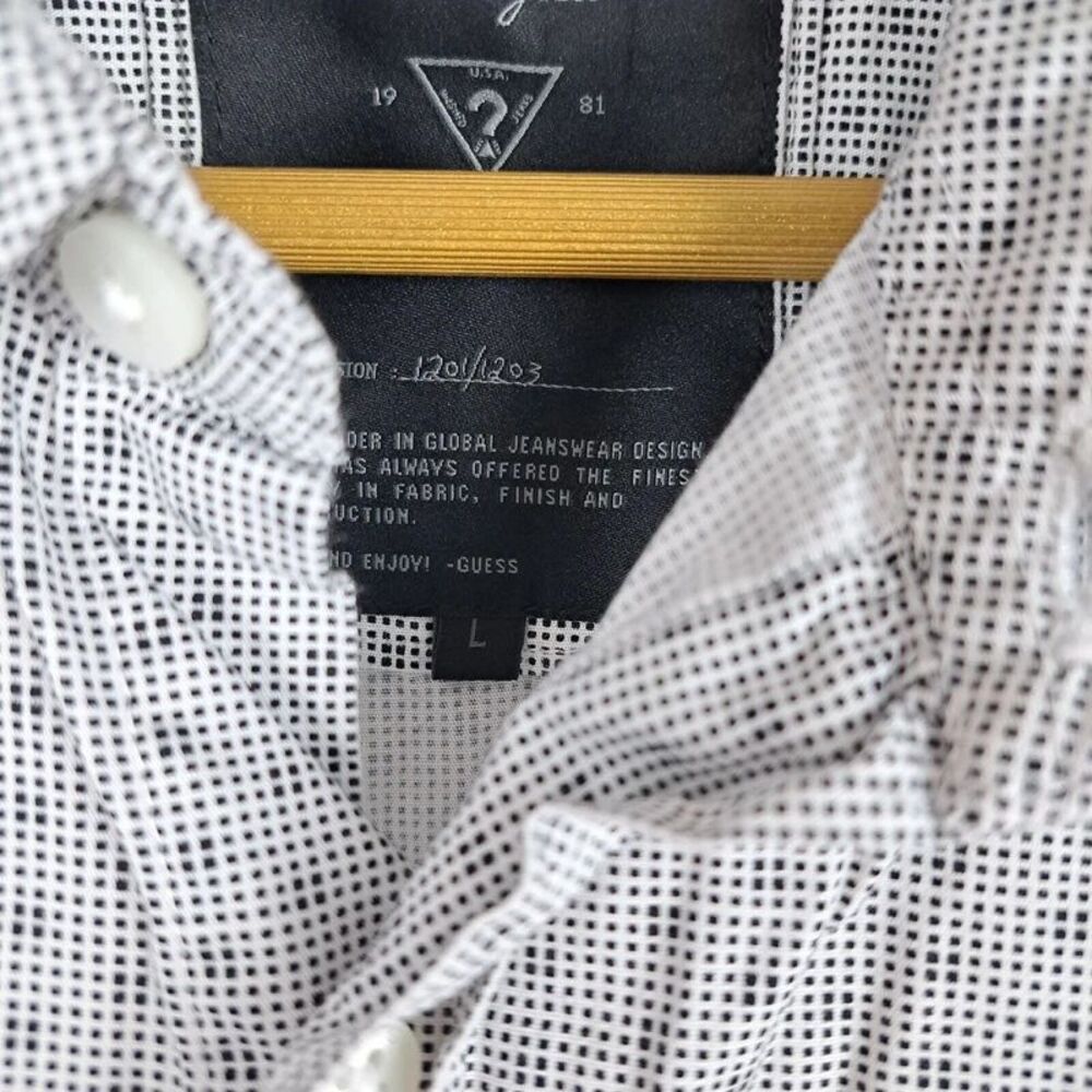 Guess Men Short Sleeve Shirt Gray Dot Print Size L 100% Cotton - Picture 5 of 8